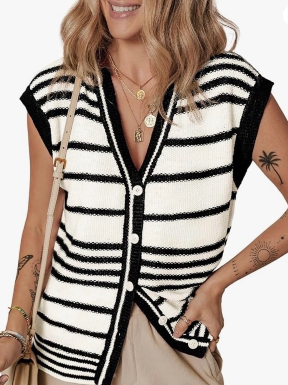 Dokotoo Sweater Vest Women Striped V Neck Button Vest size Medium